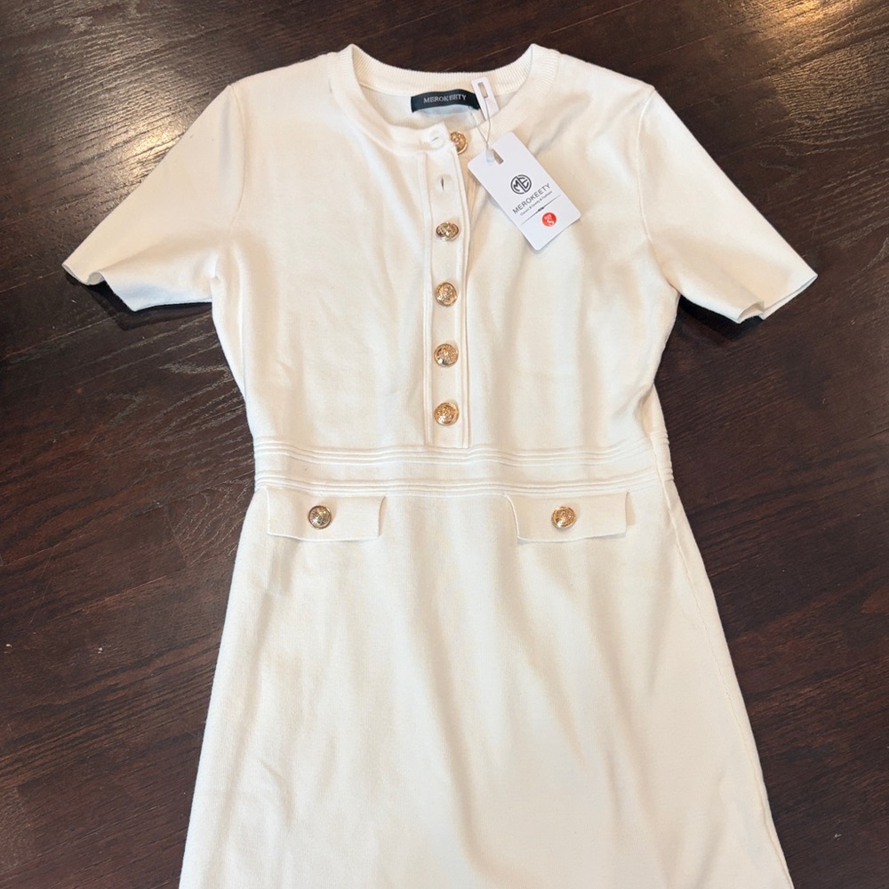 Elegant Cream Dress with Gold Accents